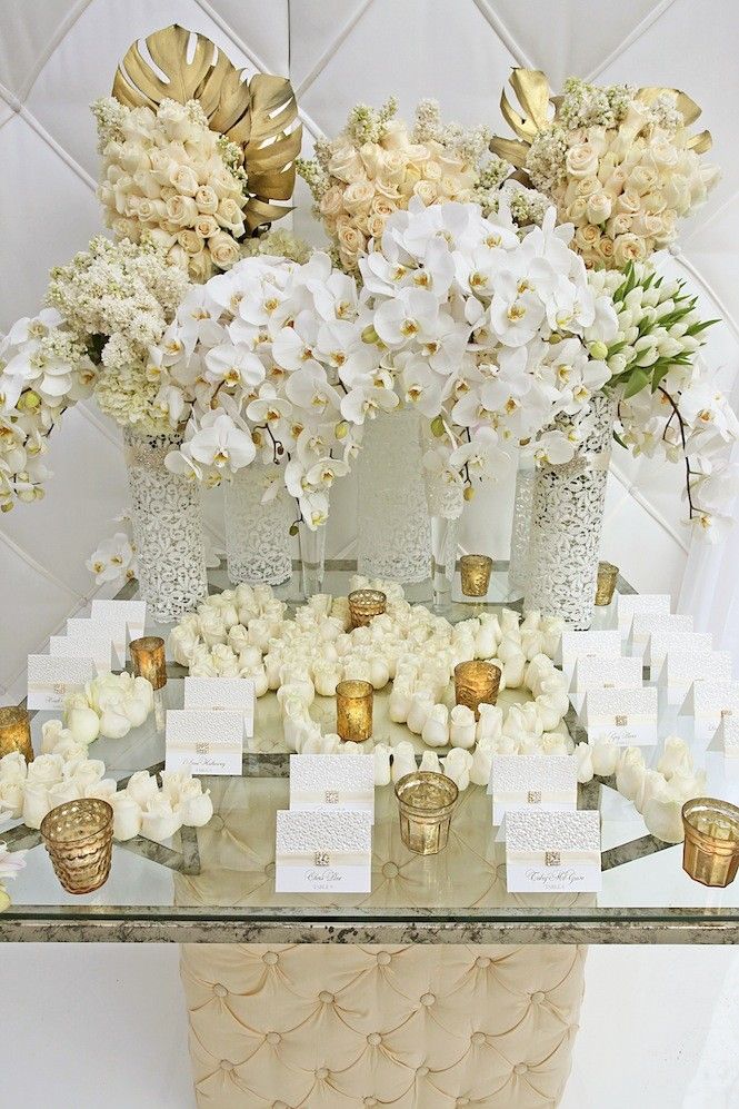 All White and Gold Beauitful Floral and Escort Card Display