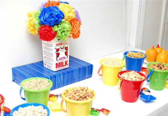 Cereal in pails for a cute breakfast bar!
