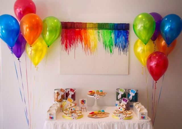 Art Party Dessert table-Love the crayon backgroud