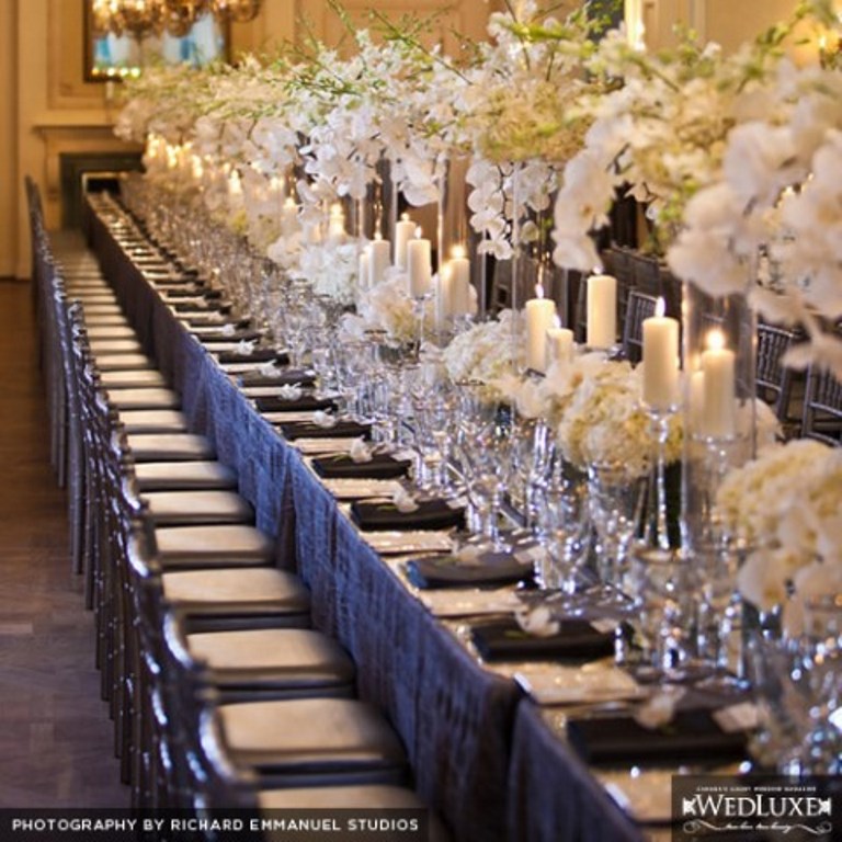 Beautiful White and Silver Orchid Wedding Tablescape