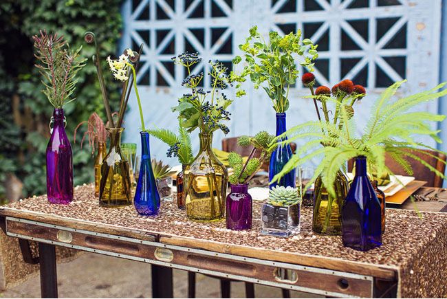 Colored Glass vases for wedding centerpieces