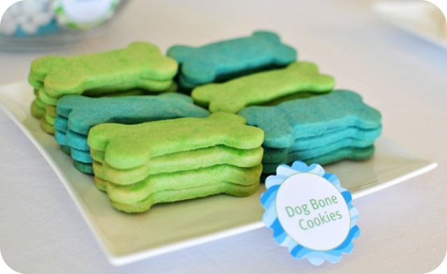 Green and Blue Dog Birthday Bone Cookies