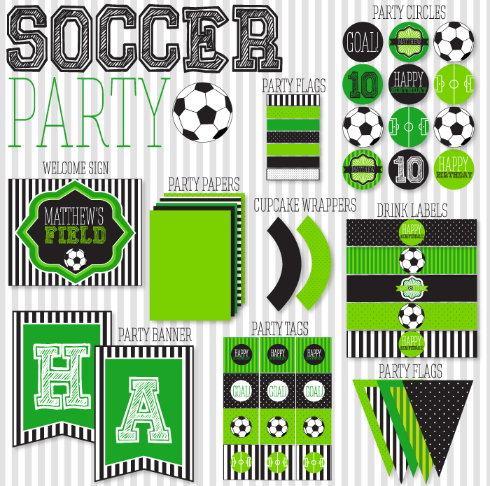 Green and black soccer party printable