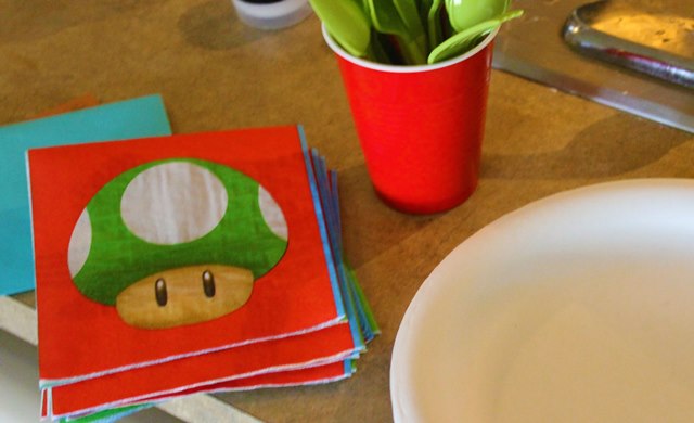 Mario Birthday Party Napkins and silverware-B. Lovely Events