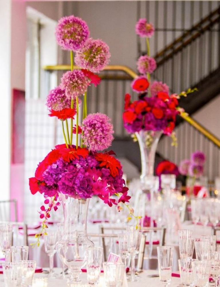 Pink bright and vibrant wedding centerpiece