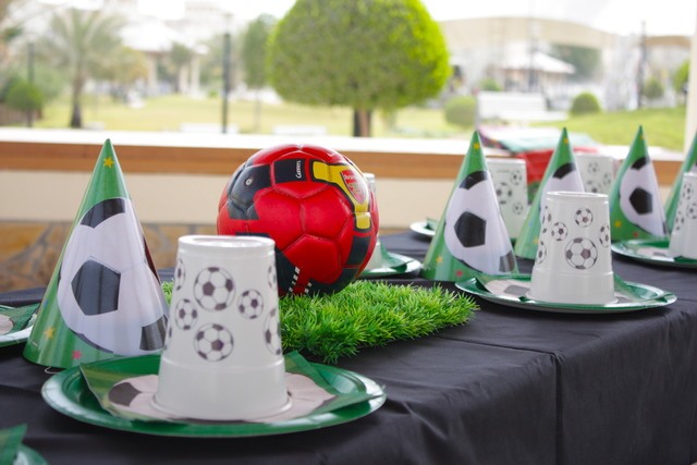Soccer ball centerpiece at a soccer party