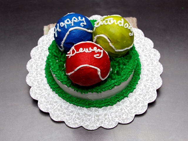 Tennis ball dog birthday cake