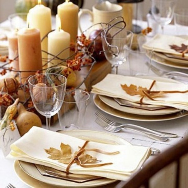 beautiful ivory and brown fall table decor