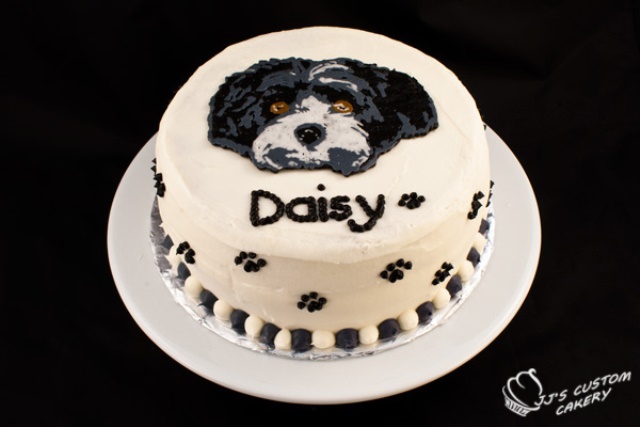 custom dog birthday cake-love the picture on it!