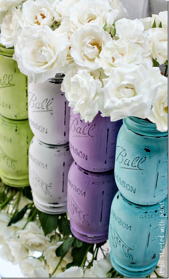 painted mason jar wedding vases
