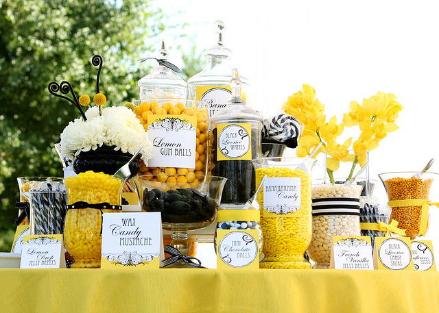 Black and yellow wedding candy bar