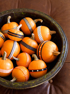 Halloween Pumpkins decorated with ribbons