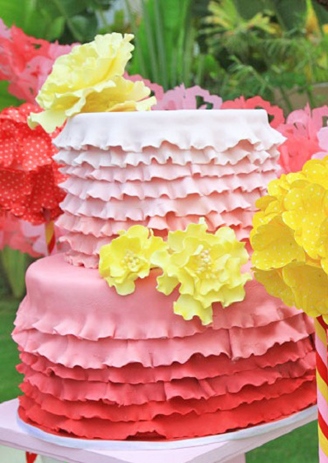 Pink Ombre Ruffled Cake For Pink Ombre Party