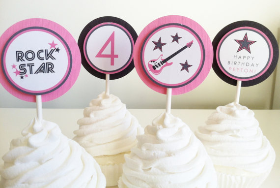 Rockstar party cupcake toppers