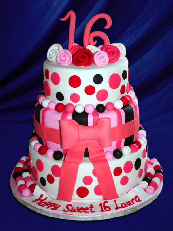 Sweet 16 polka dot cake that is too cute!