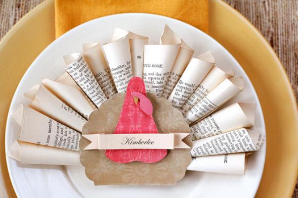 Book page turkey place setting