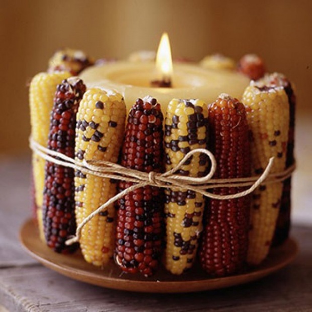 Corn wrapped candle decorations