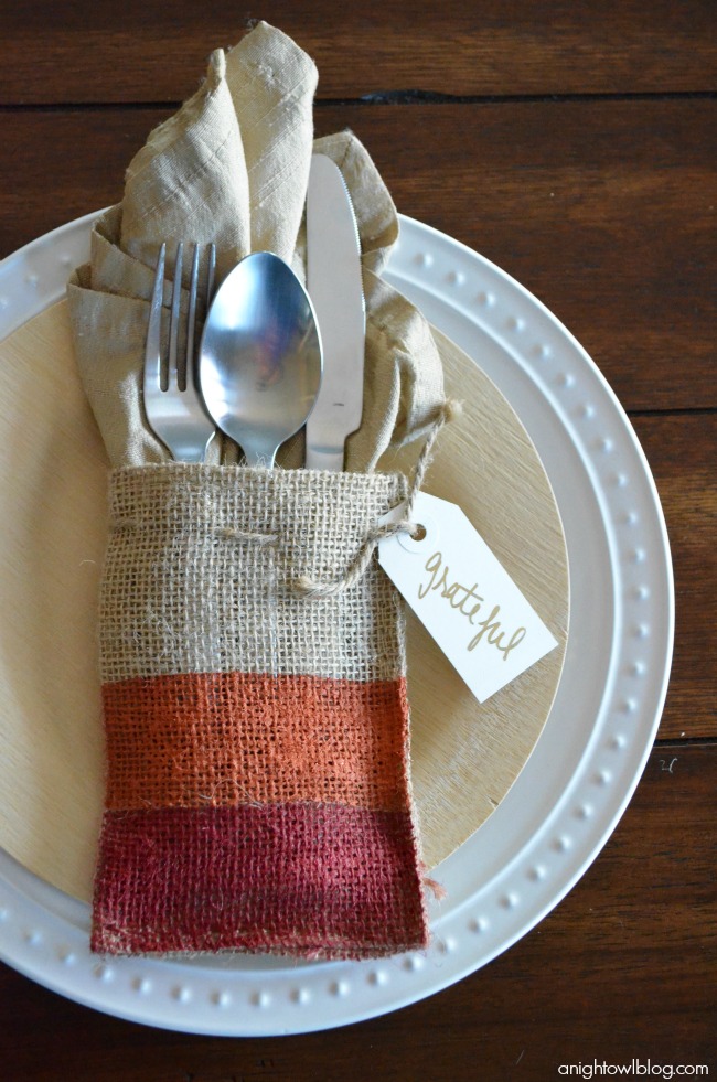 Painted burlap thanksgiving placesetting