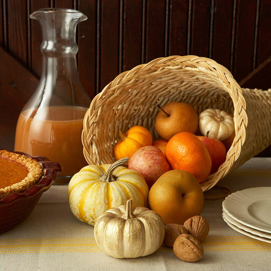 Pumpkin and apple cornucopia for Thanksgiving