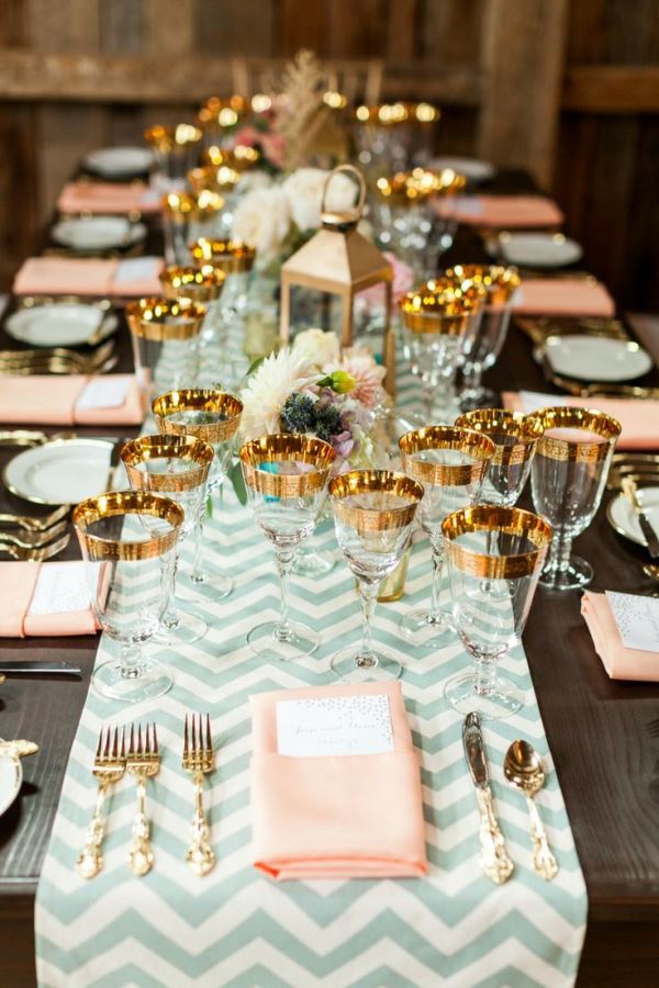 mint peach and gold tablescape