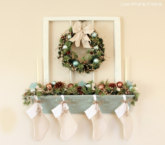 Blue and white Christmas Mantel