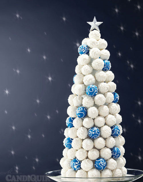 Blue and white Christmas Tree cake bites