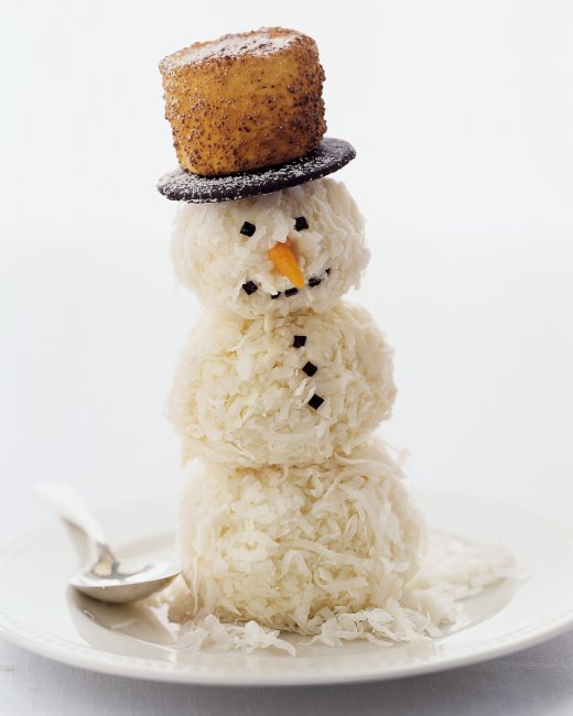 Coconut covered ice cream snowman