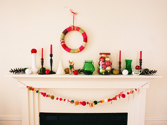 Colorful vintage Christmas Mantel