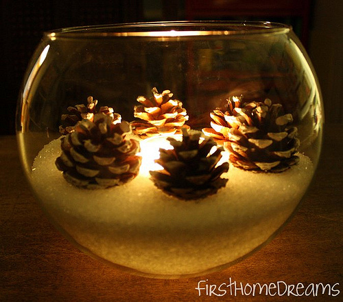 Frosted pinecone Christmas centerpiece