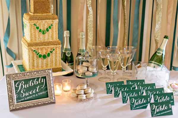 Emerald and gold drink bar