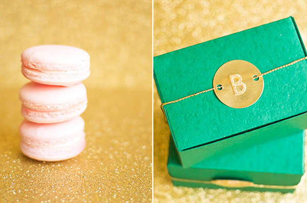 Emerald green and gold favor boxes
