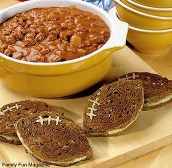 football sandwiches and chili for football parties