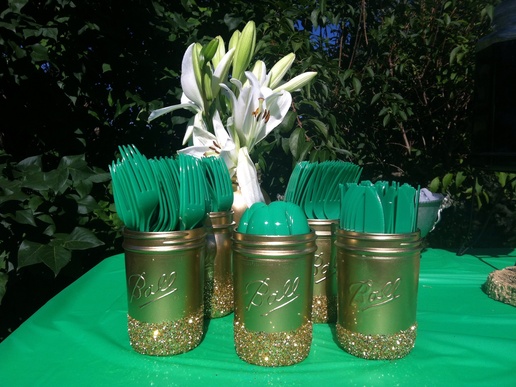 green and gold engagement party decorations