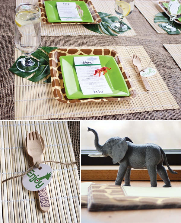 Awesome safari place settings and decorations!