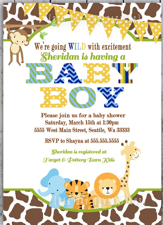 Boys baby shower Safari invite