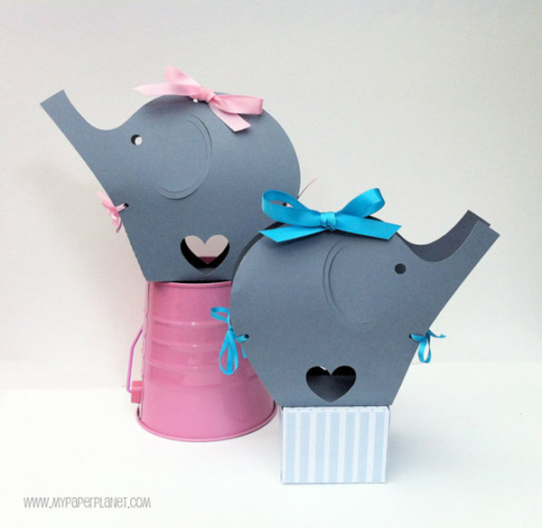 Grey elephant favor boxes for a baby shower!