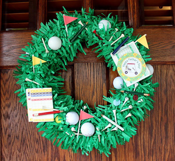 Cute Golf Wreath with flags, balls and scoring cards all over it!