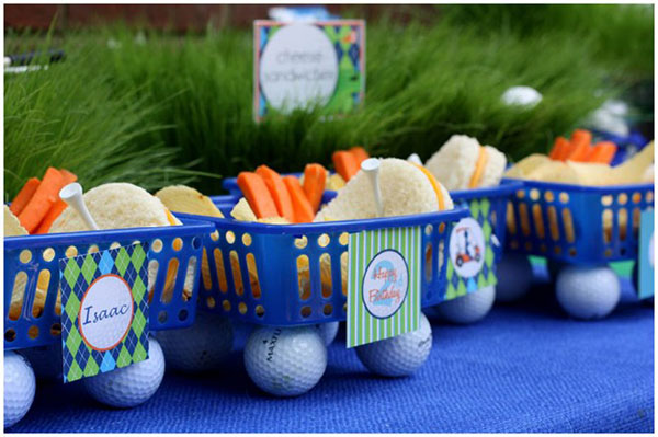 Cute use of gold balls in these golf party snacks!