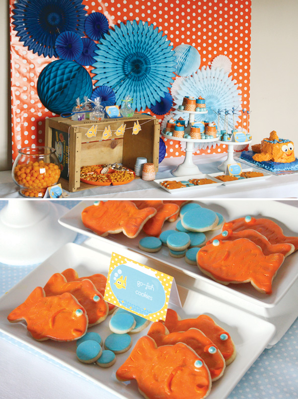 Adorable goldfish party table and cookies!