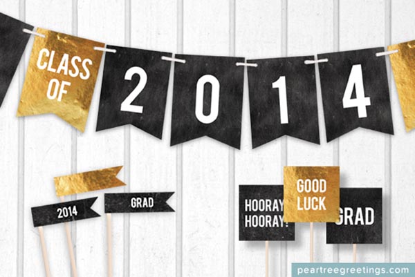 Free black and gold grad party printables