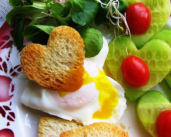 Heart shaped toast and eggs for a perfect Mother's day breakfast
