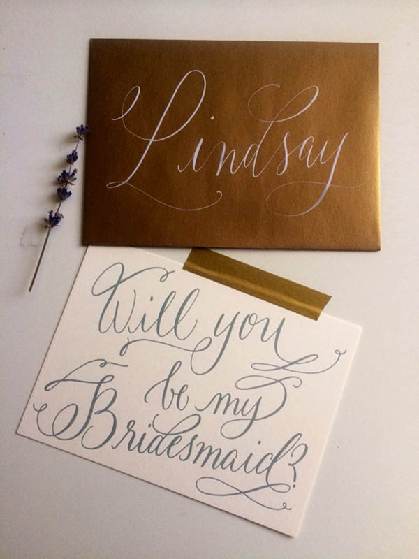hand callgraphy will you be my bridesmaid cards