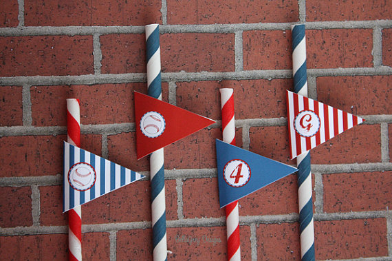 Baseball Party Straw Flags on Etsy