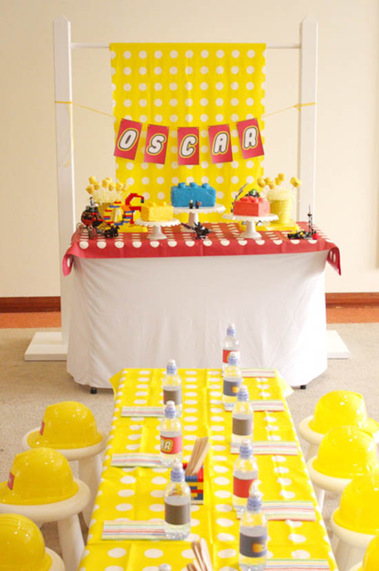 Darling lego party dessert bar and table