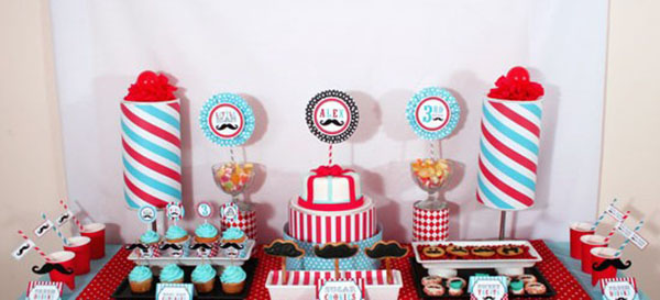 Red and blue little man mustache party