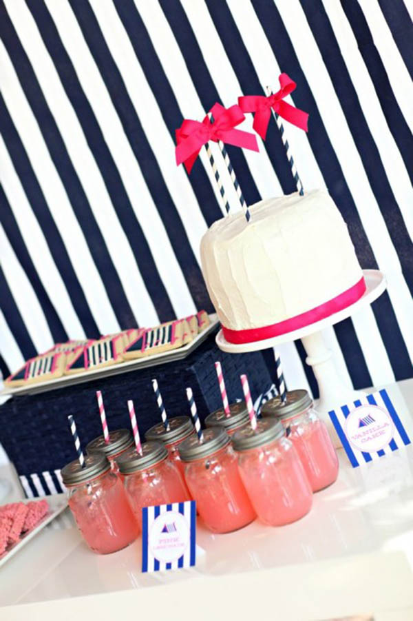Cute navy and pink glamping party