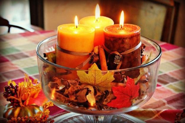 Fall Leaf Centerpiece with glowing candles!