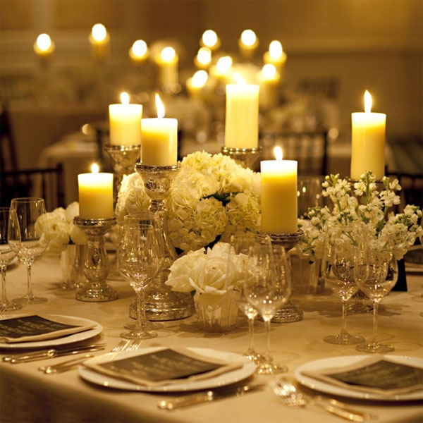 Love Candle Centerpiece with Silver Candlestands
