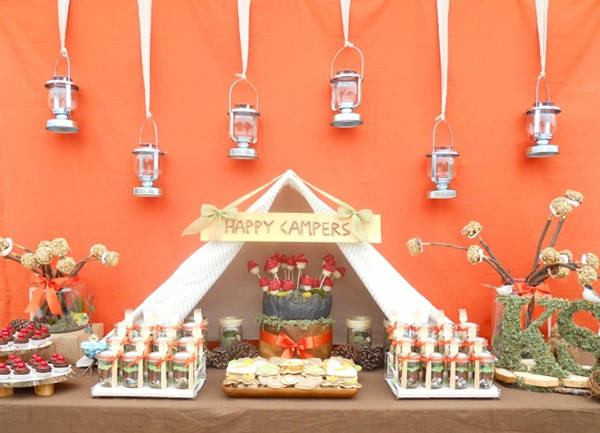 This Camping party dessert table is too cute!
