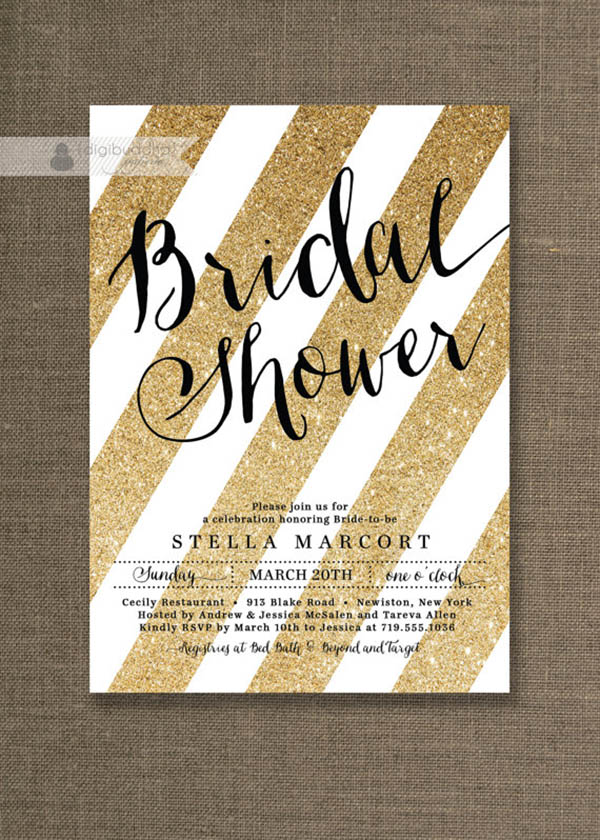 Gold Glitter bridal shower invites